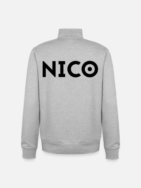 Prénom Nico - Sweat zippé unisexe en coton bio Stanley/Stella - gris chiné