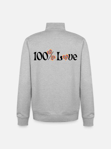 100% Love - Unisex Organic Zip Sweatshirt by Stanley/Stella - heather grey