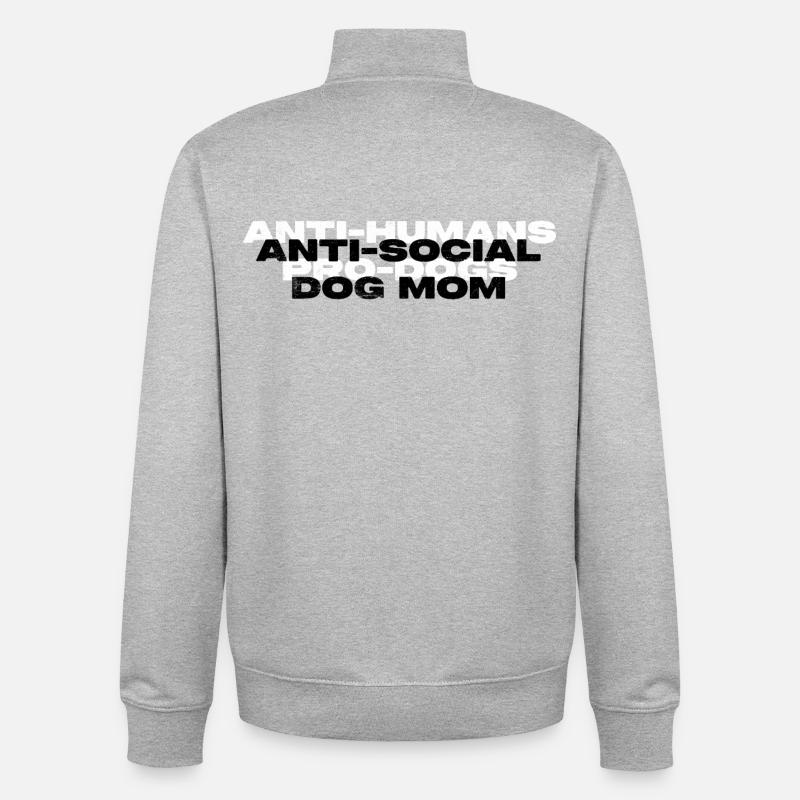 MAMAN CHIEN ANTISOCIALE - Sweat zippé unisexe en coton bio Stanley/Stella - gris chiné