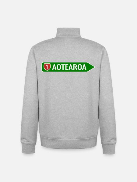 Aotearoa Straßenschild Pfeil – Neuseeland Highway  - Unisex Organic Zip Sweatshirt von Stanley/Stella - Grau meliert