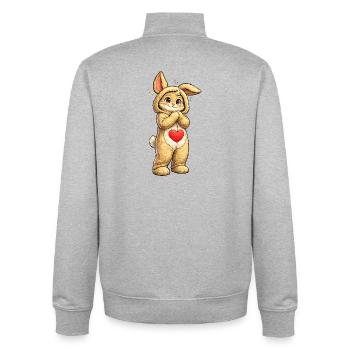 Schüchterner Hase mit rotem Herz   - Unisex Organic Zip Sweatshirt von Stanley/Stella - Grau meliert - Hinten - AI Model Male 185 light (185cm)