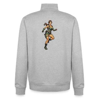 Green Adventurer in Combat Gear - Unisex Organic Zip Sweatshirt by Stanley/Stella - heather grey - Back - AI Model Male 185 light (185cm)