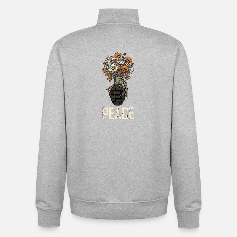 Grenade des Fleurs de la Paix - Sweat zippé unisexe en coton bio Stanley/Stella - gris chiné
