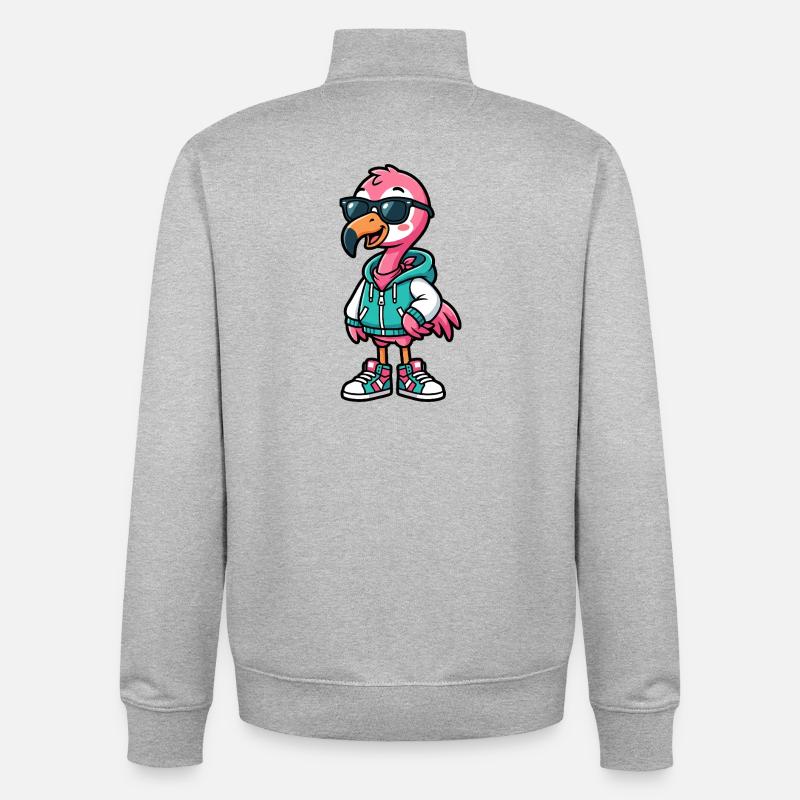 Flamant rose cool - Sweat zippé unisexe en coton bio Stanley/Stella - gris chiné