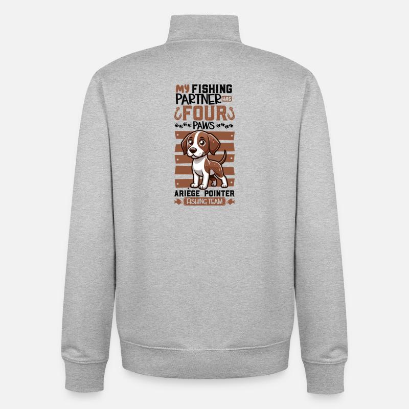 Pêche et Braque de l'Ariège - Sweat zippé unisexe en coton bio Stanley/Stella - gris chiné