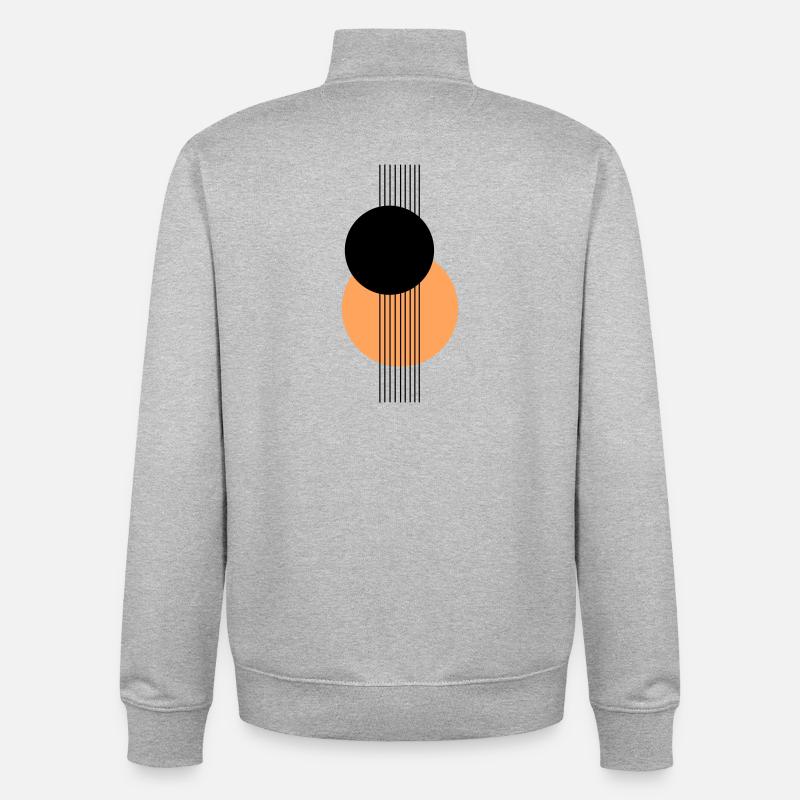 Design géométrique abstrait Orange noir - Sweat zippé unisexe en coton bio Stanley/Stella - gris chiné