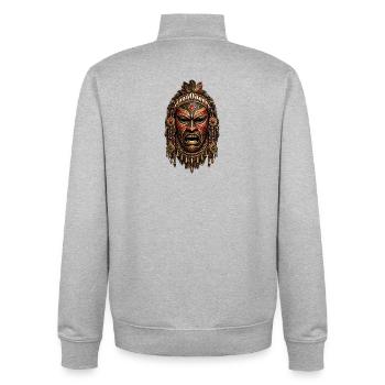 Tribal Fire Mask with Feathers - Unisex Organic Zip Sweatshirt by Stanley/Stella - heather grey - Back - AI Model Male 185 light (185cm)
