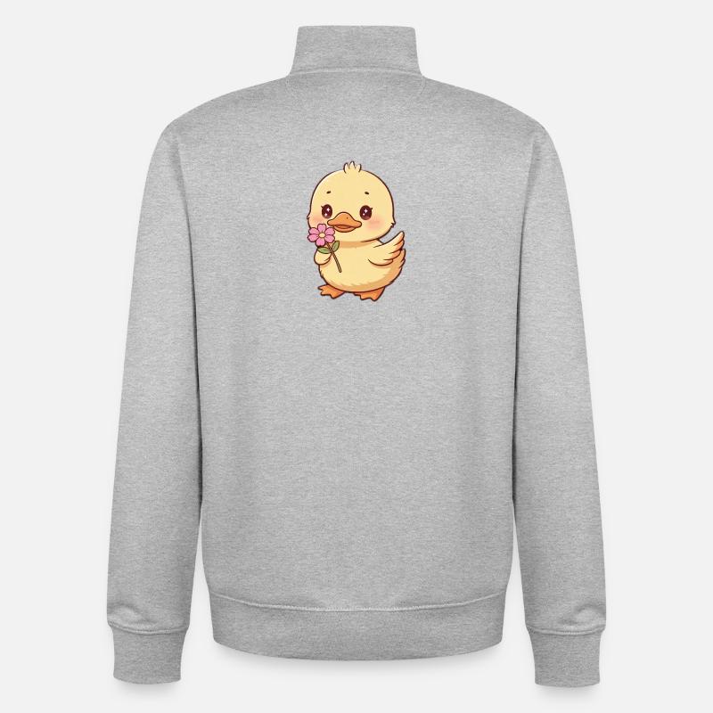 Poussin avec fleur - Sweat zippé unisexe en coton bio Stanley/Stella - gris chiné