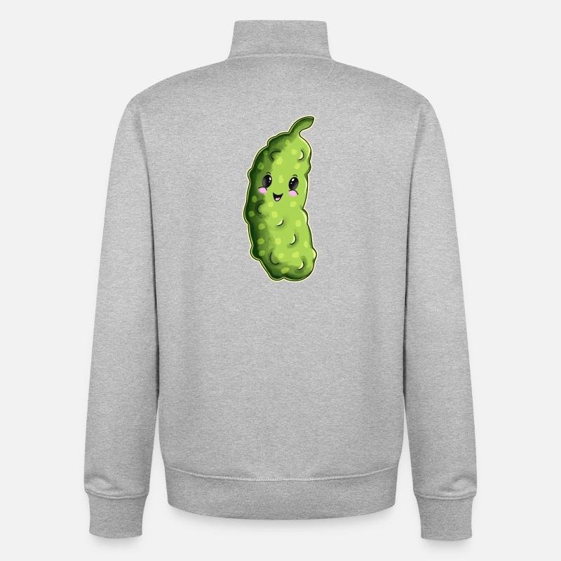 Dessin animé câlin au concombre - Sweat zippé unisexe en coton bio Stanley/Stella - gris chiné