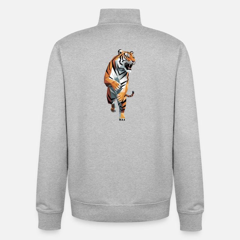 Tiger - Cool Low Poly Logo - Sweat zippé unisexe en coton bio Stanley/Stella - gris chiné