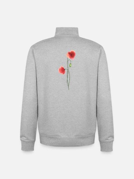 Blume: roter Mohn - Unisex Organic Zip Sweatshirt von Stanley/Stella - Grau meliert