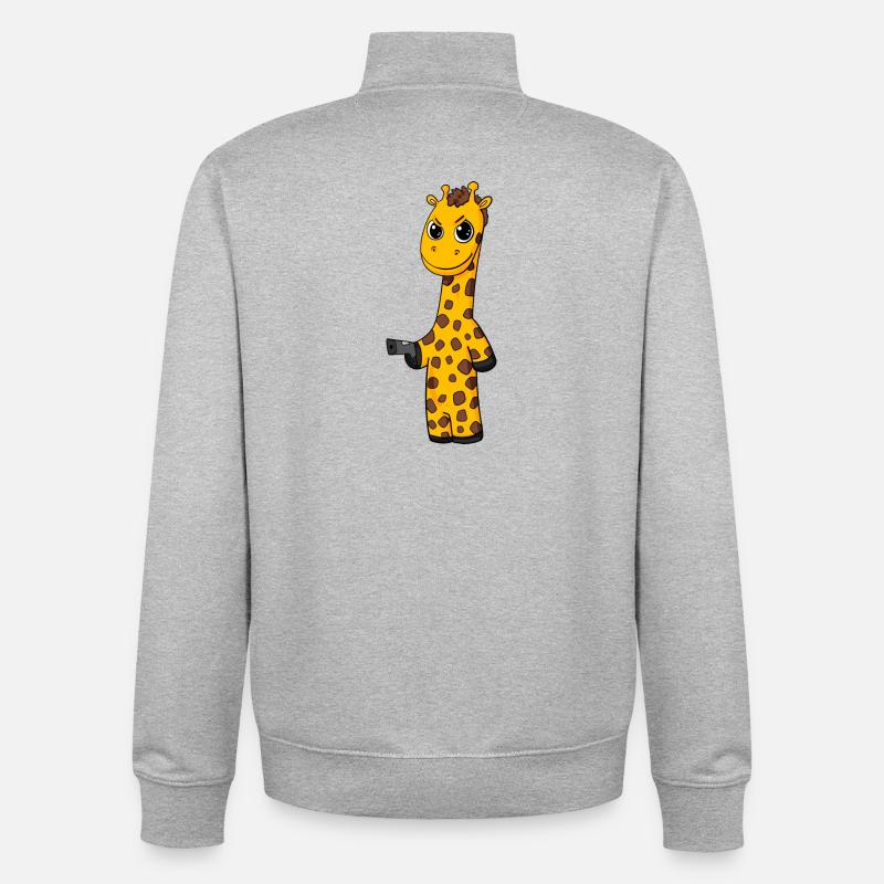 Giraffe with pistol - Unisex Organic Zip Sweatshirt by Stanley/Stella - heather grey