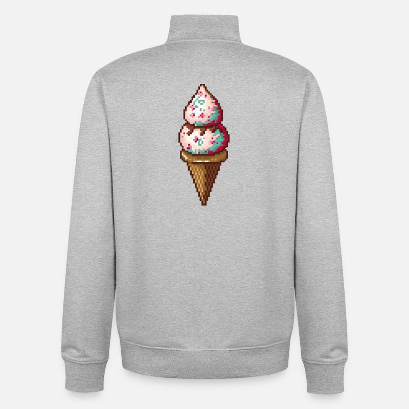 Pixel Eiscreme in Pixelkunst - Unisex Organic Zip Sweatshirt by Stanley/Stella - heather grey