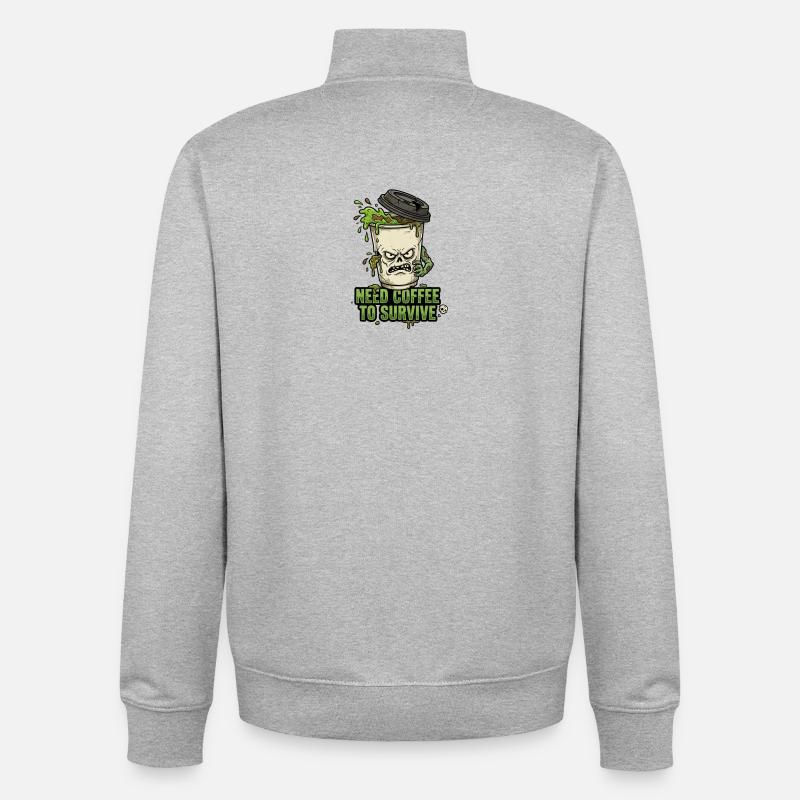 Café Zombie Need Coffee - Sweat zippé unisexe en coton bio Stanley/Stella - gris chiné