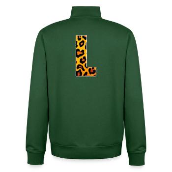 Conception des coins imprimés léopards - Sweat zippé unisexe en coton bio Stanley/Stella - vert bouteille - Dos - AI Model Male 185 dark (185cm)