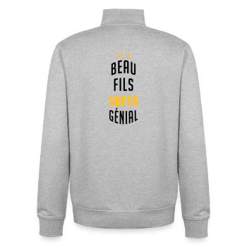 Beau Fils - Beau-Fils - Famille - Mariage - Tshirt - Unisex Organic Zip Sweatshirt by Stanley/Stella - heather grey - Back - AI Model Male 185 light (185cm)
