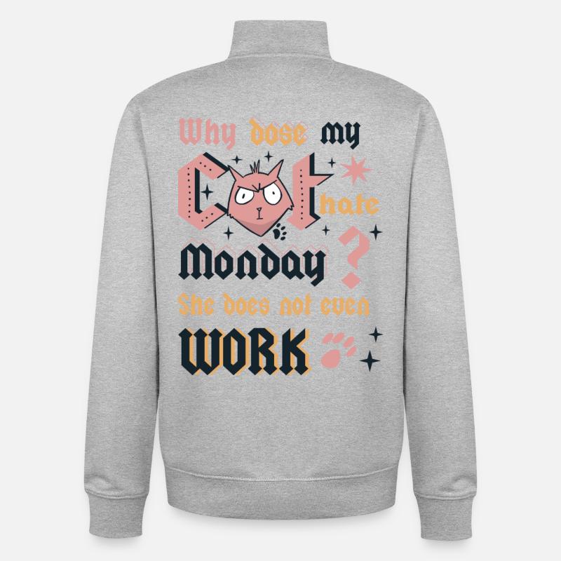 Lundi des chats - Sweat zippé unisexe en coton bio Stanley/Stella - gris chiné