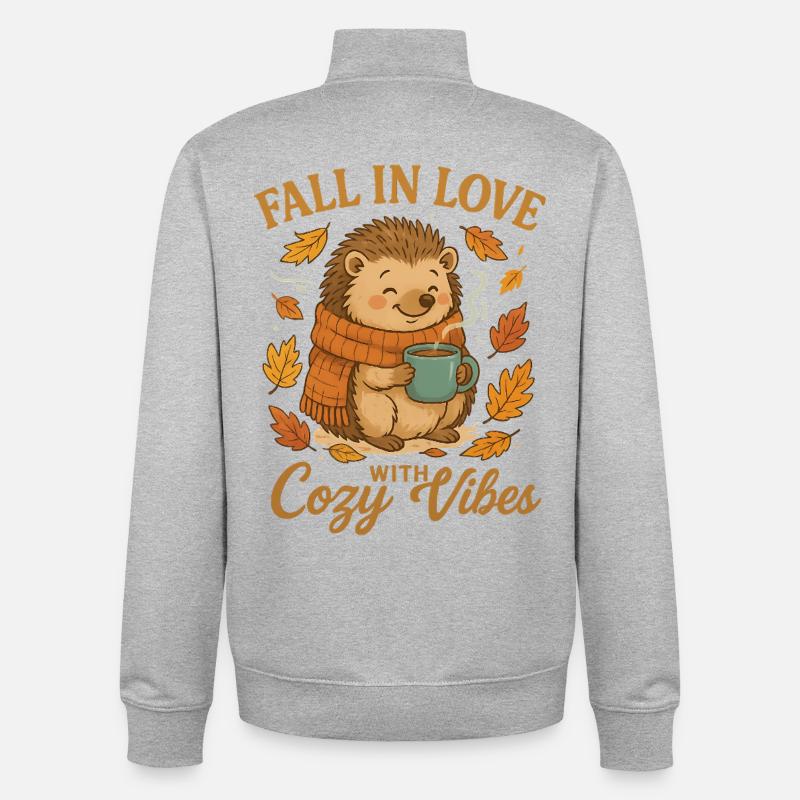 Autumn cuddle with hedgehog and cup - Unisex Organic Zip Sweatshirt by Stanley/Stella - heather grey