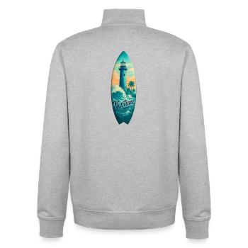 Planche de surf Neptune Lighthouse - Sweat zippé unisexe en coton bio Stanley/Stella - gris chiné - Dos - AI Model Male 185 light (185cm)
