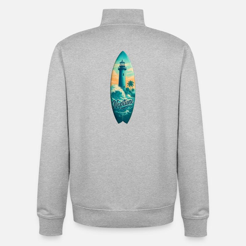 Neptune Lighthouse Surfbrett - Unisex Organic Zip Sweatshirt von Stanley/Stella - Grau meliert