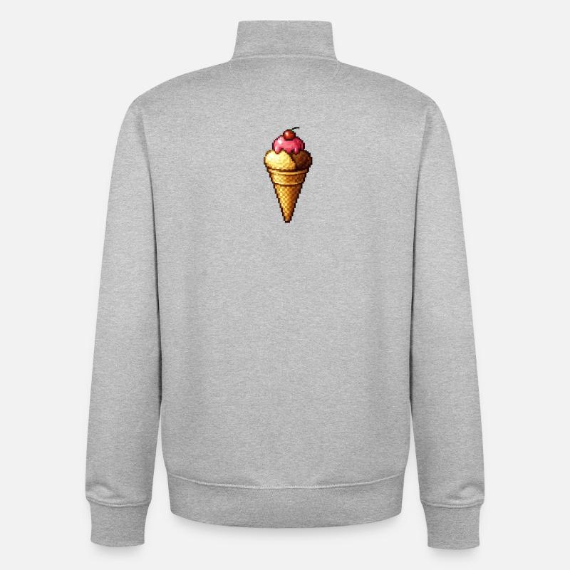 Retro Pixel Eiscreme Cone - Unisex Organic Zip Sweatshirt by Stanley/Stella - heather grey
