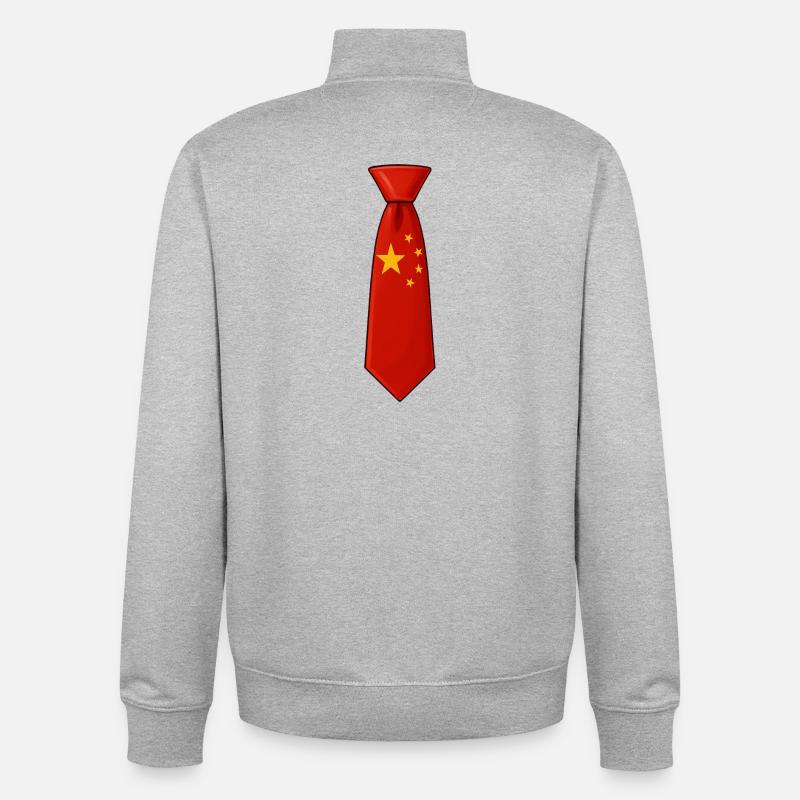 Cravate chinoise – Conception du drapeau - Sweat zippé unisexe en coton bio Stanley/Stella - gris chiné