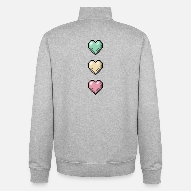 Retro Pixel Art Hearts Stack - Unisex Organic Zip Sweatshirt von Stanley/Stella - Grau meliert