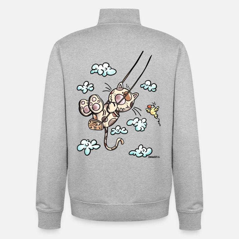 Cat sur la balançoire - Sweat zippé unisexe en coton bio Stanley/Stella - gris chiné