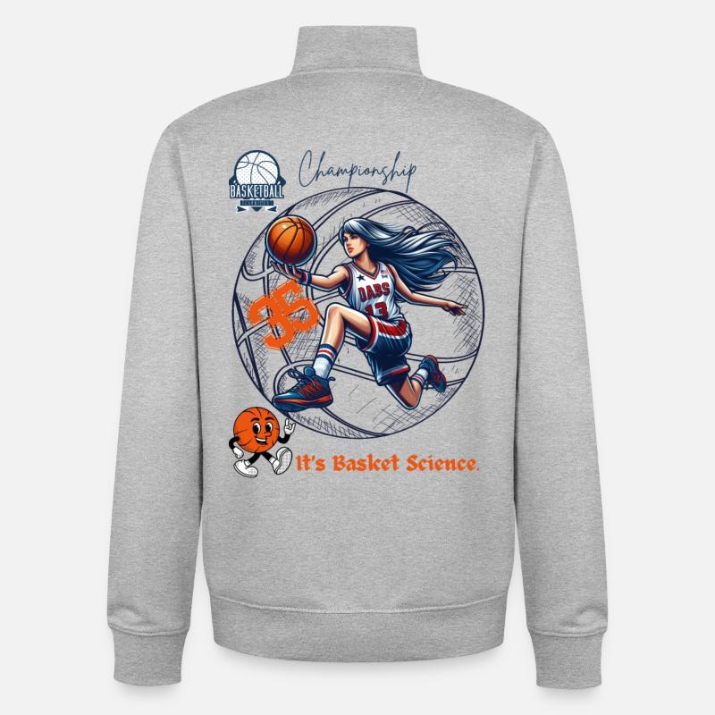 Illustration dynamique de championne de basket-ball - Sweat zippé unisexe en coton bio Stanley/Stella - gris chiné