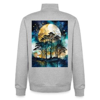 Moonlit Night Forest with Saying EN - Unisex Organic Zip Sweatshirt by Stanley/Stella - heather grey - Back - AI Model Male 185 light (185cm)