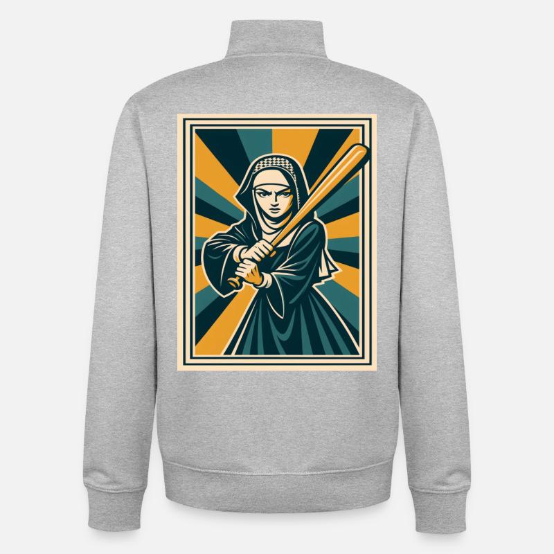 Nonne avec une batte de baseball - Sweat zippé unisexe en coton bio Stanley/Stella - gris chiné