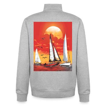 Sonnenuntergang mit Segelboot - Unisex Organic Zip Sweatshirt von Stanley/Stella - Grau meliert - Hinten - AI Model Male 185 light (185cm)
