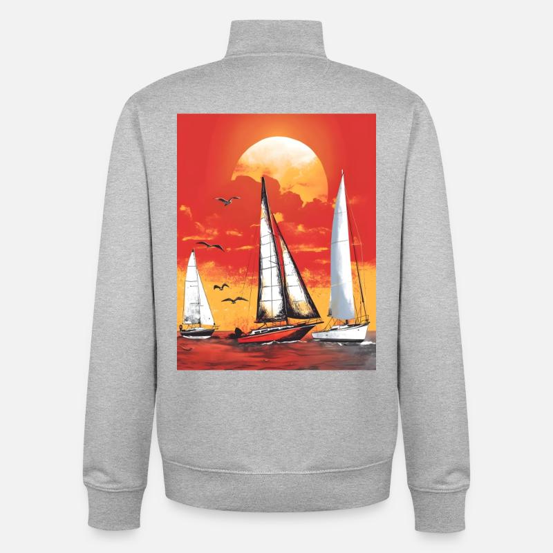 Coucher de soleil avec voilier - Sweat zippé unisexe en coton bio Stanley/Stella - gris chiné