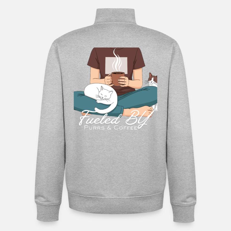 Chaleur Café et Ronrons - Sweat zippé unisexe en coton bio Stanley/Stella - gris chiné