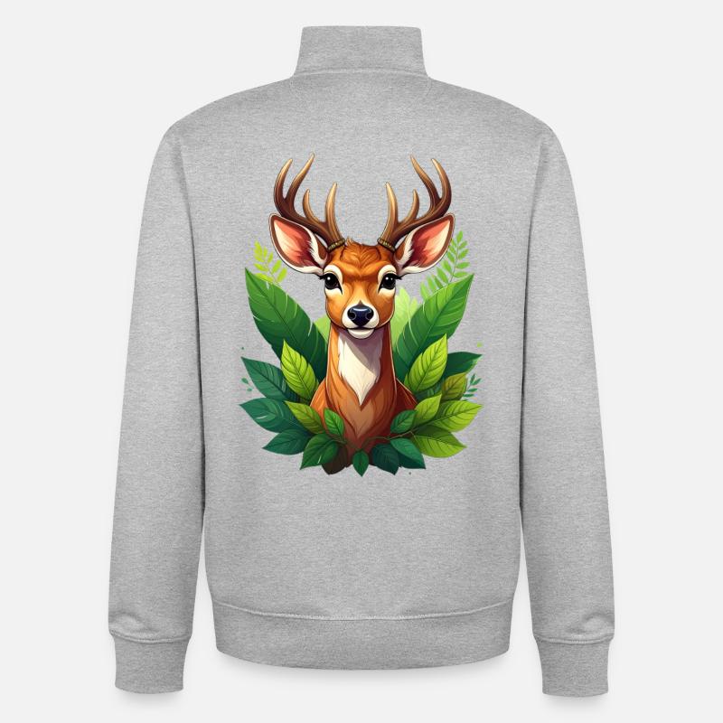Ein Reh oder Hirsch im Wald - Unisex Organic Zip Sweatshirt von Stanley/Stella - Grau meliert