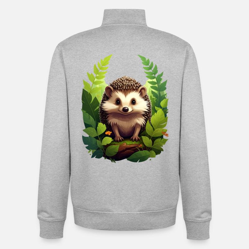 Hérisson dans la forêt - Sweat zippé unisexe en coton bio Stanley/Stella - gris chiné