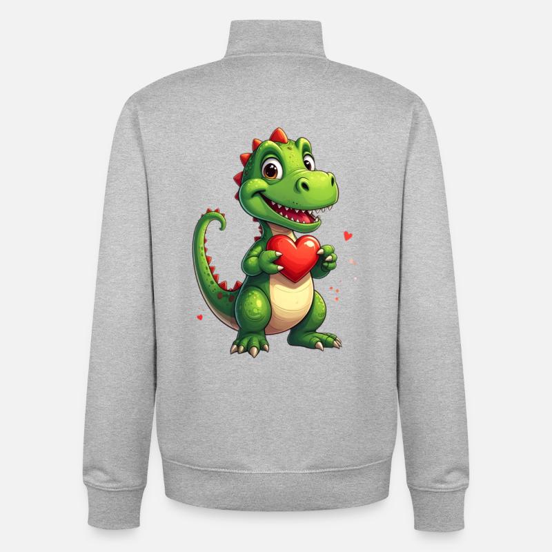 Dinosaure avec cœur pour la Saint-Valentin - Sweat zippé unisexe en coton bio Stanley/Stella - gris chiné
