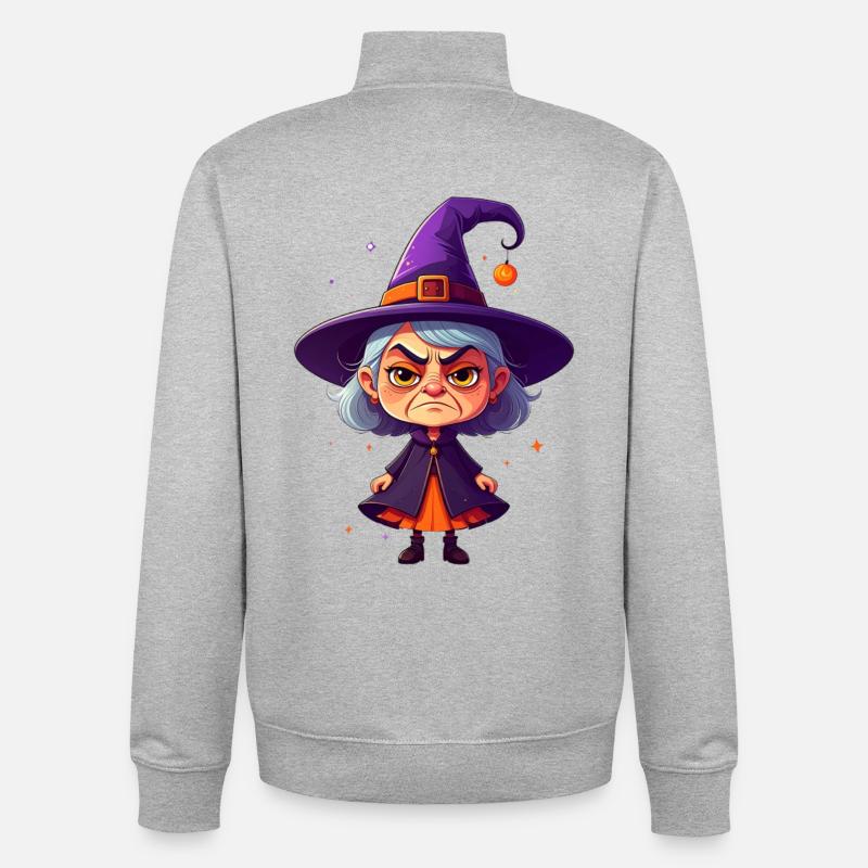 cute, grumpy witch - Unisex Organic Zip Sweatshirt by Stanley/Stella - heather grey