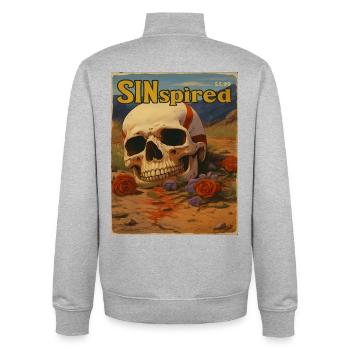 SINspired Skull Vintage Cover Motif - Unisex Organic Zip Sweatshirt by Stanley/Stella - heather grey - Back - AI Model Male 185 light (185cm)