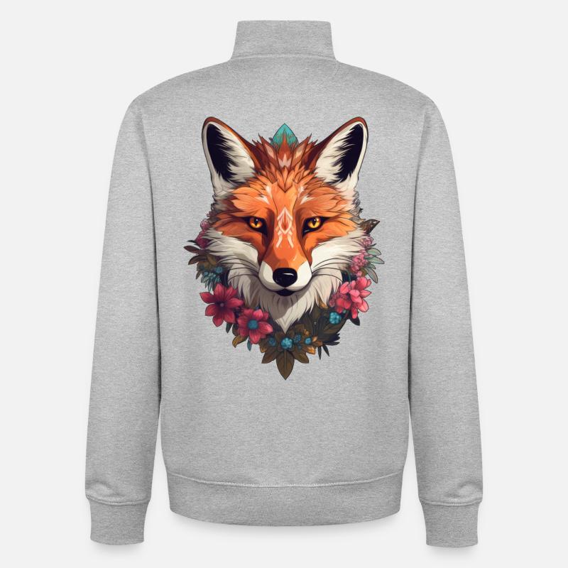 Fuchs mit Blumen - Unisex Organic Zip Sweatshirt von Stanley/Stella - Grau meliert