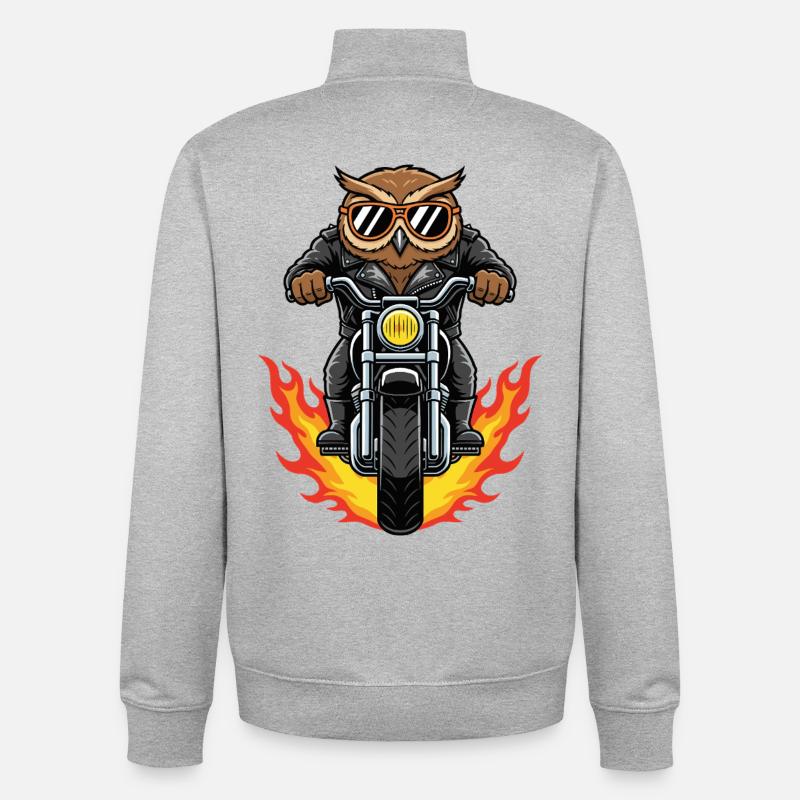 Cool Biker Owl Motorcycle Flames - Sweat zippé unisexe en coton bio Stanley/Stella - gris chiné