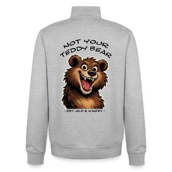 Smiling Brown bear in cartoon style. - Unisex Organic Zip Sweatshirt by Stanley/Stella - heather grey - Back - AI Model Male 185 light (185cm)