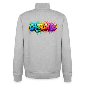 Graffiti Charlotte Name Gift Ideal Printable - Unisex Organic Zip Sweatshirt by Stanley/Stella - heather grey - Back - AI Model Male 185 light (185cm)