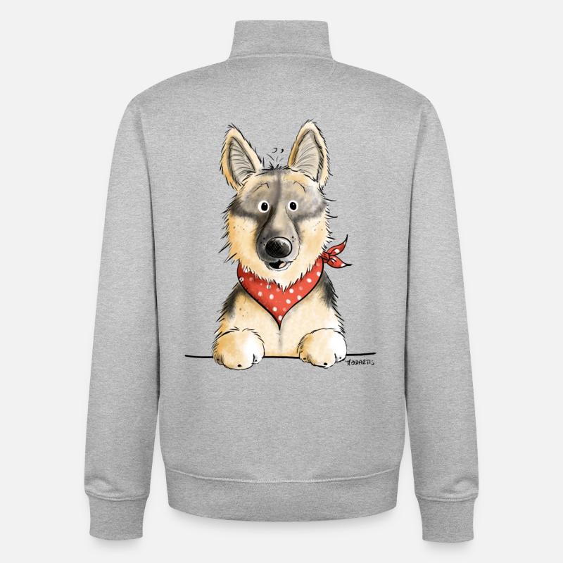 Lustiger Deutscher Schäferhund I Comic Geschenk - Unisex Organic Zip Sweatshirt von Stanley/Stella - Grau meliert