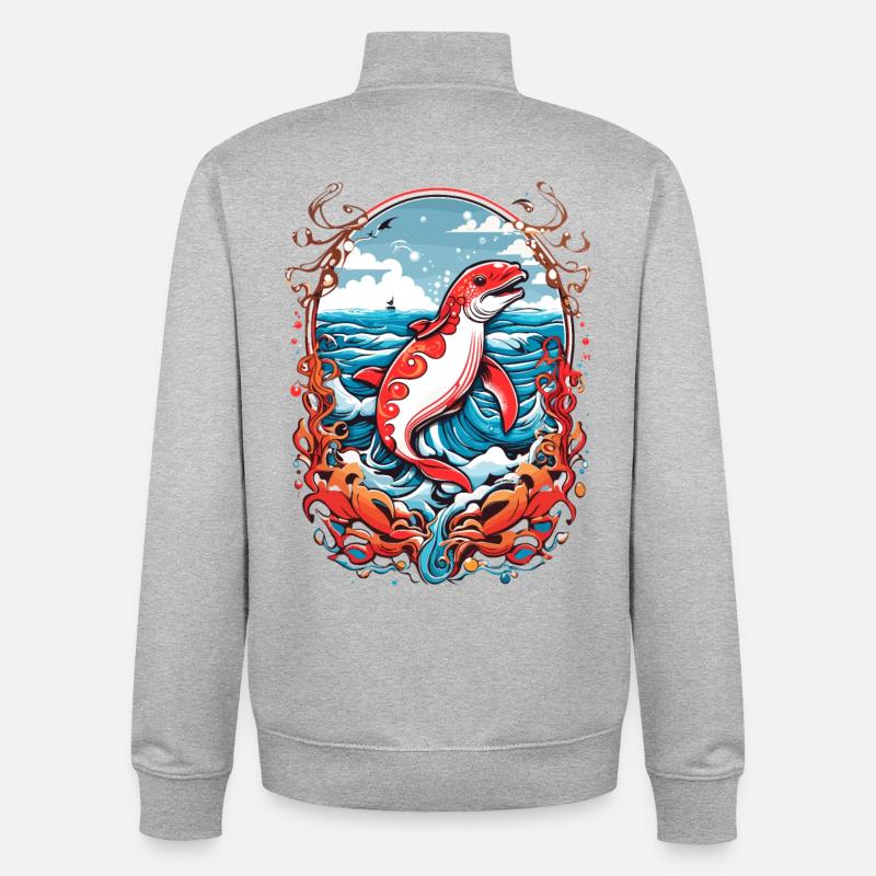 Créatures marines - Sweat zippé unisexe en coton bio Stanley/Stella - gris chiné