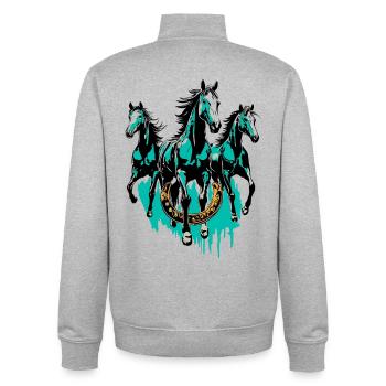 Drei Pferde mit Hufeisen – Rodeo, Pferdesport - Unisex Organic Zip Sweatshirt von Stanley/Stella - Grau meliert - Hinten - AI Model Male 185 light (185cm)