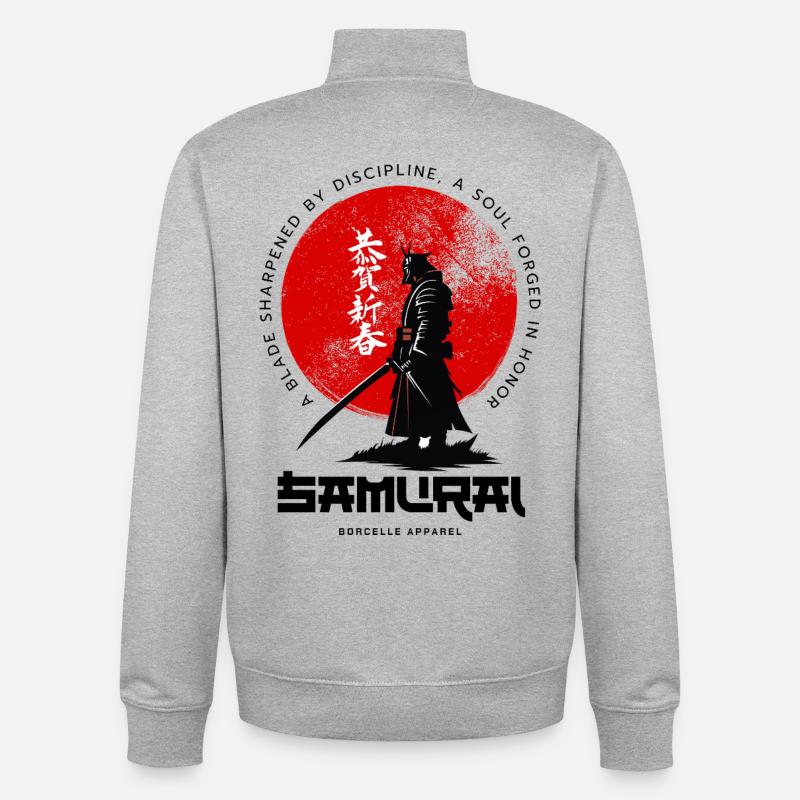 Samurai Moon Circle - Unisex Organic Zip Sweatshirt by Stanley/Stella - heather grey