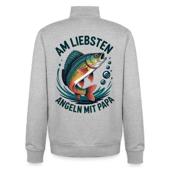Angeln mit Papa – Vaterzeit - Unisex Organic Zip Sweatshirt von Stanley/Stella - Grau meliert - Hinten - AI Model Male 185 light (185cm)