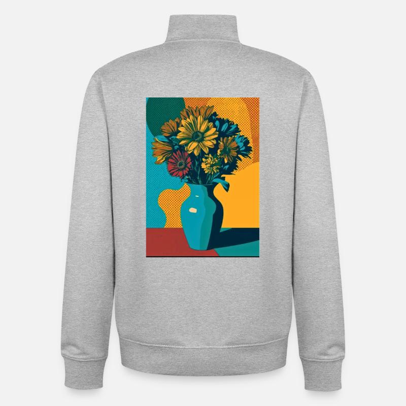 Pop Art Blumen auf blauer Vase - Unisex Organic Zip Sweatshirt von Stanley/Stella - Grau meliert