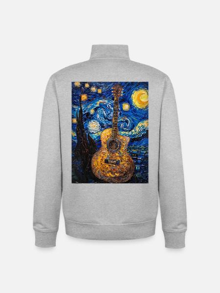 Guitar Van Gogh Starry Night - Unisex Organic Zip Sweatshirt by Stanley/Stella - heather grey